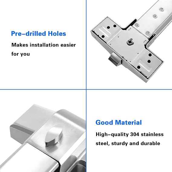 Futchoy Hardware Push Bar, Panic Bar Exit Device Stainless Steel Commercial Emergency Push Bar for 30-36 Wood Metal Doors (Silver)