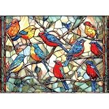MINIWAN Stained Glass Birds 1000 Piece Puzzle for Adults - Challenging Vintage Window Art Jigsaw Puzzles, Family Game Night Activity, Finished Size 27.6 x 19.7 Inch