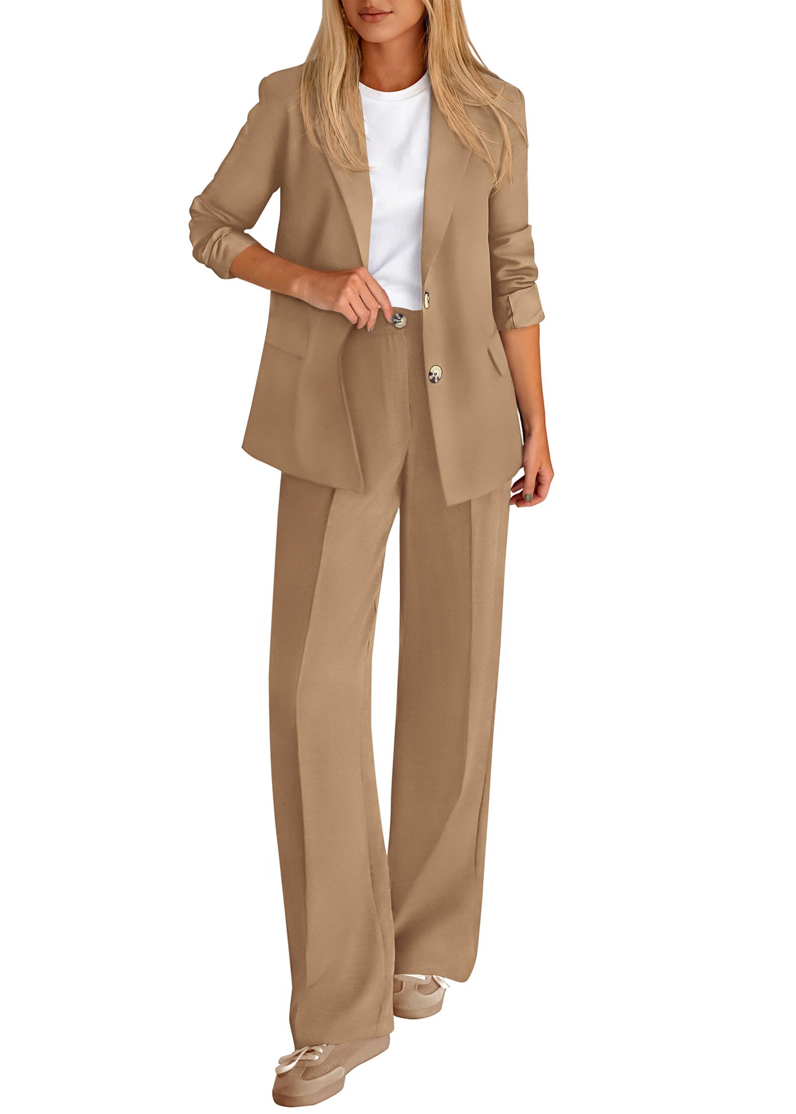 Womens Suits 2 Piece Set Business Casual Blazer Jacket Wide Leg Dress Pants Suits Professional Work Office Outfits-image-38