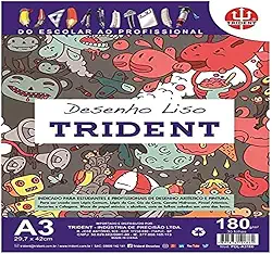 Papel Desenho Liso, 180 g/m² A3, Branco, 42 x 29.7 cm, 30 Folhas, Trident, PDL-A3180I
