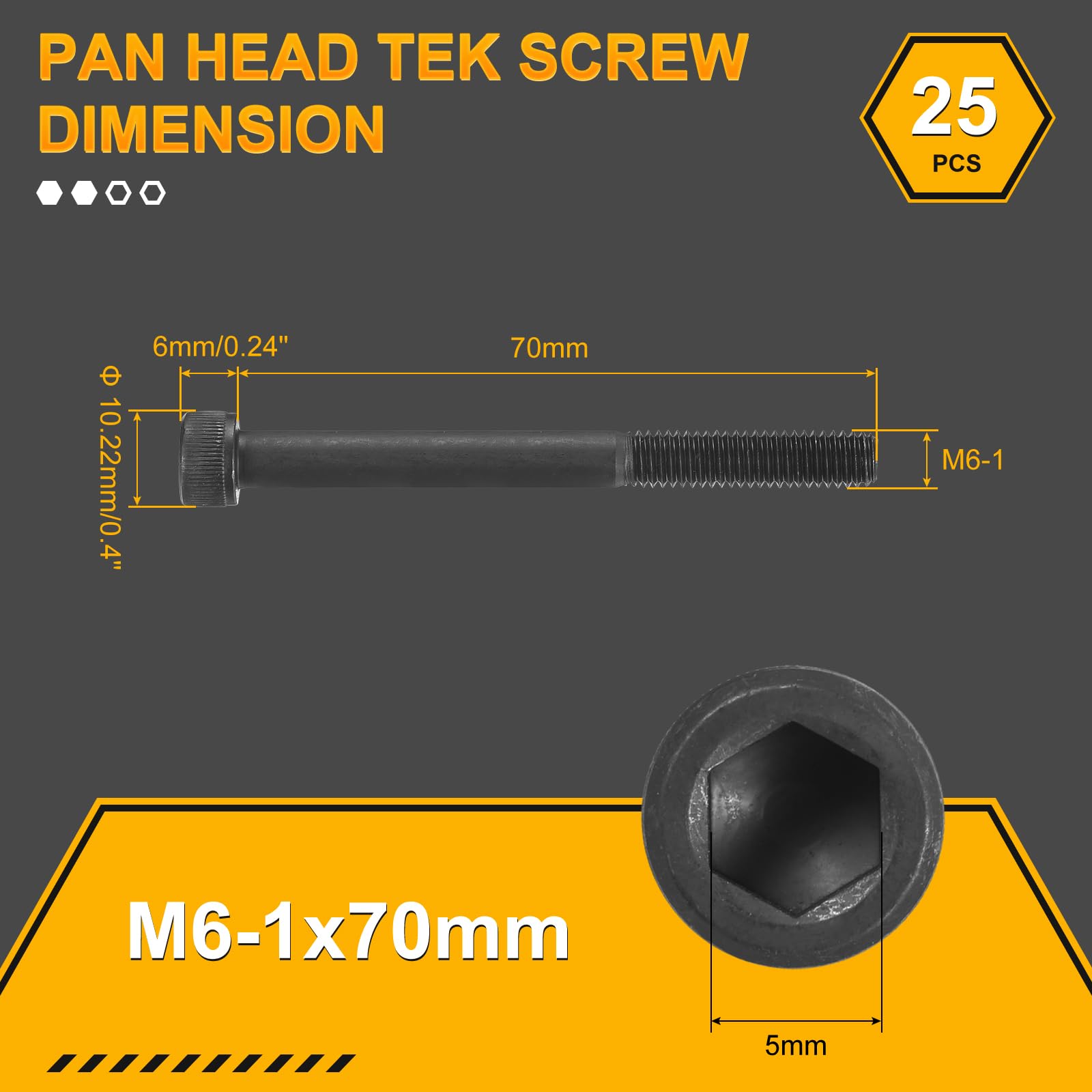 DTGN M6-1x70 Socket Head Cap Screws Bolts, 25Pack, Good for Road Bicycle Mountain Bike, Auto, Motorcycle - Image 2