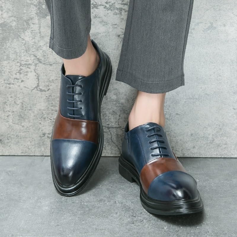Mens Faux Leather Oxford Dress Shoes Lace Up Cap Toe Wedding Business Casual Low Top Shoes for Formal and Special Occasions4