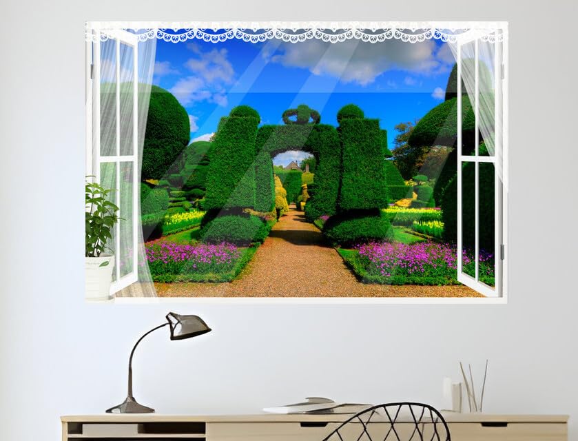 JZZB19907 England Gardens Levens Hall Topiary Garden Kendal| Self-Adhesive Open Window Wall Sticker