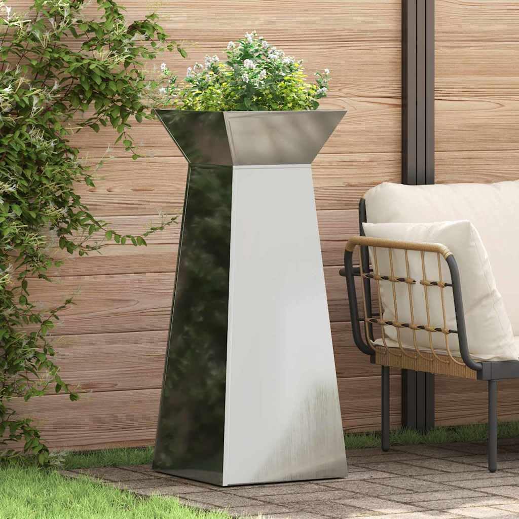 Ogrodnik filar 2 szt. srebrny 40 x 40 x 100 cm | Metal Nowoczesny design, odporność na temperatury, na taras, stojak na rośliny zewnętrzne