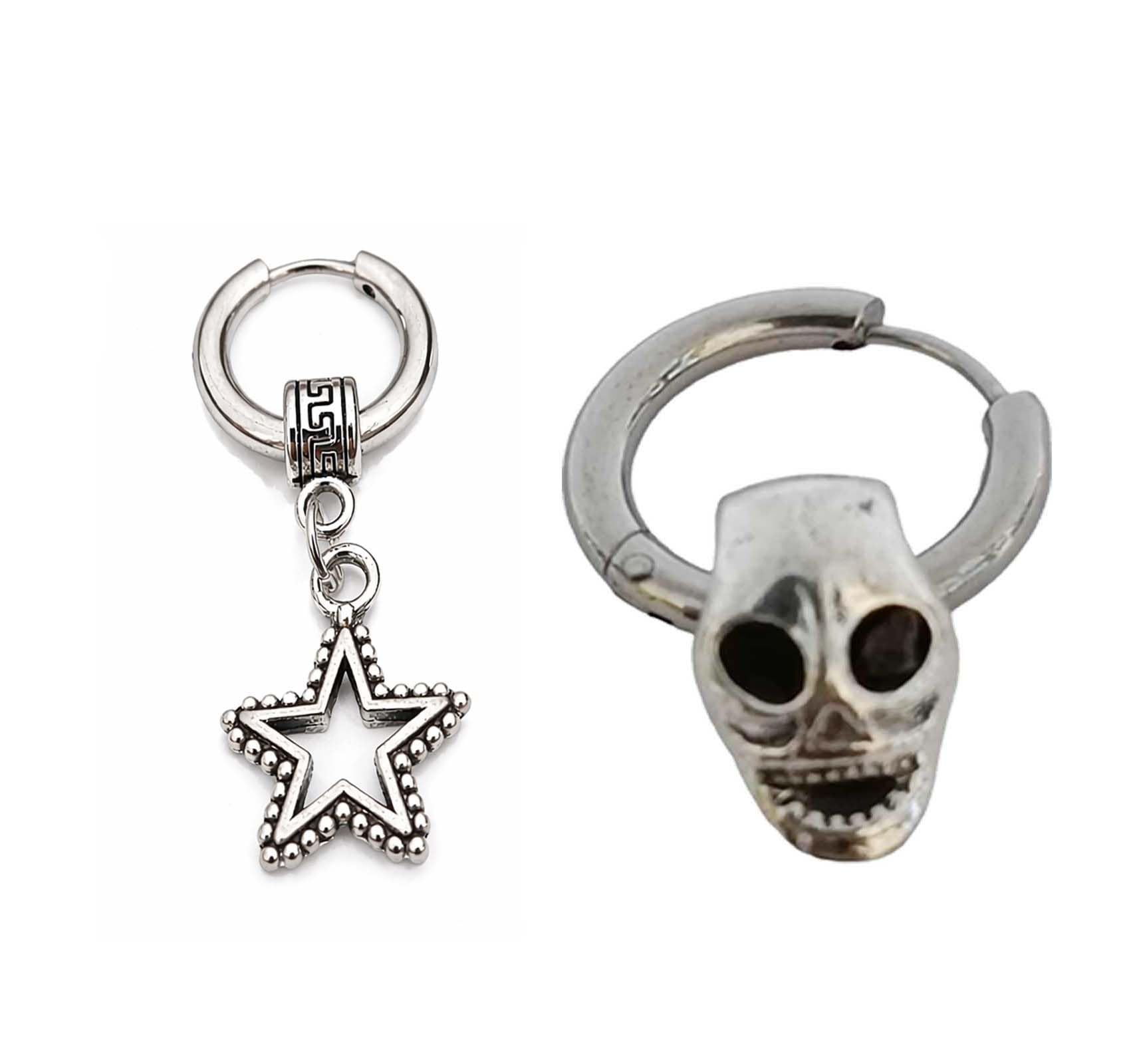 Star Charm Dangle and Skull Design, Gothic Style Hoop Earrings, for Men & Women-image-42