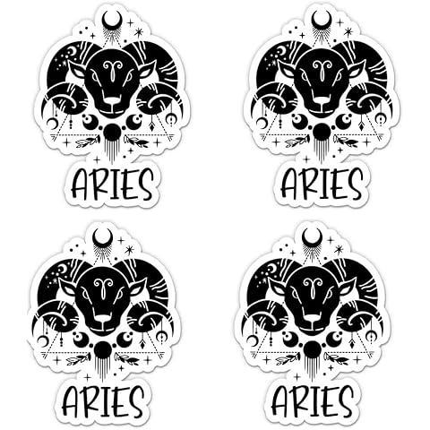 Pack of 4-3 Inch Stickers - Aries Zodiac Sign Sticker - Laptop Sticker - Waterproof...