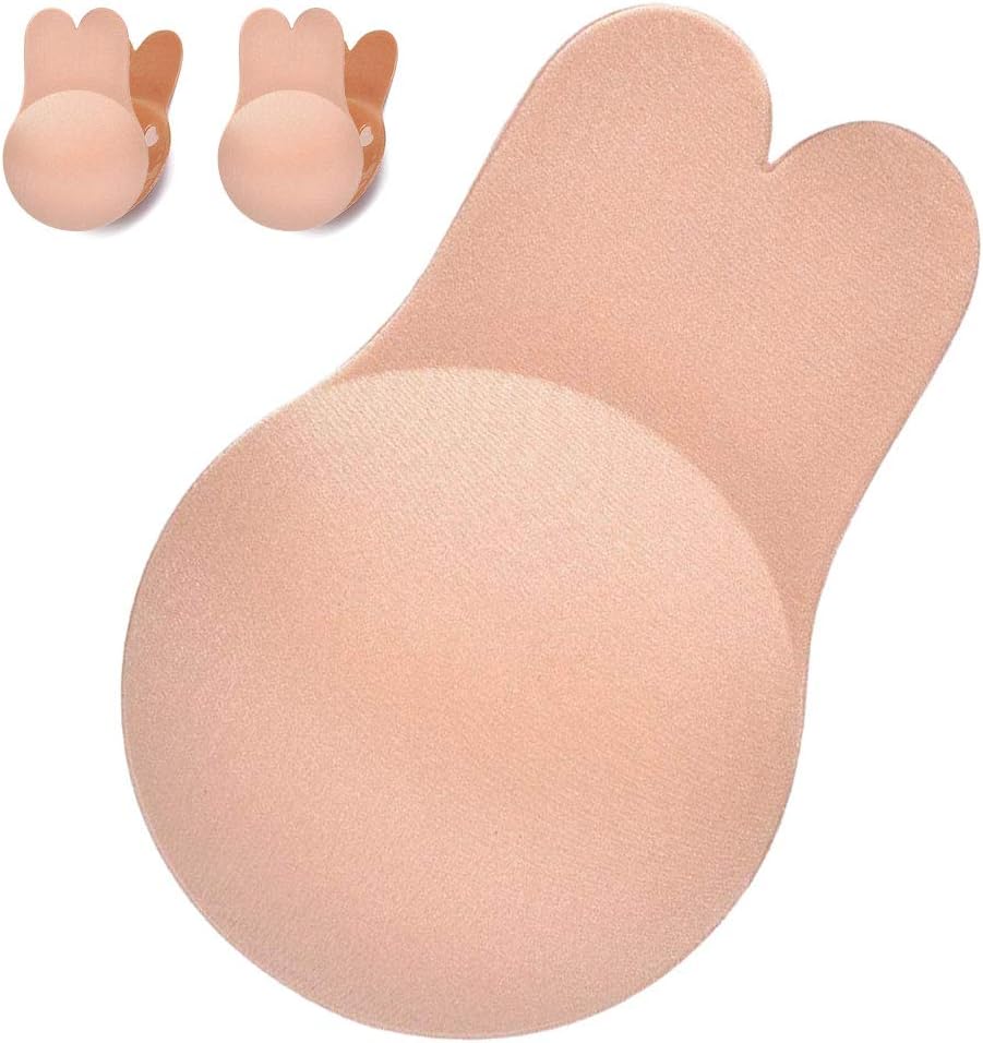 Adhesive Bra Push Up Sticky Bra Silicone Strapless Bra with Lift Nipple Covers Breast Petals Sticky Pasties (C/D Cup) Beige