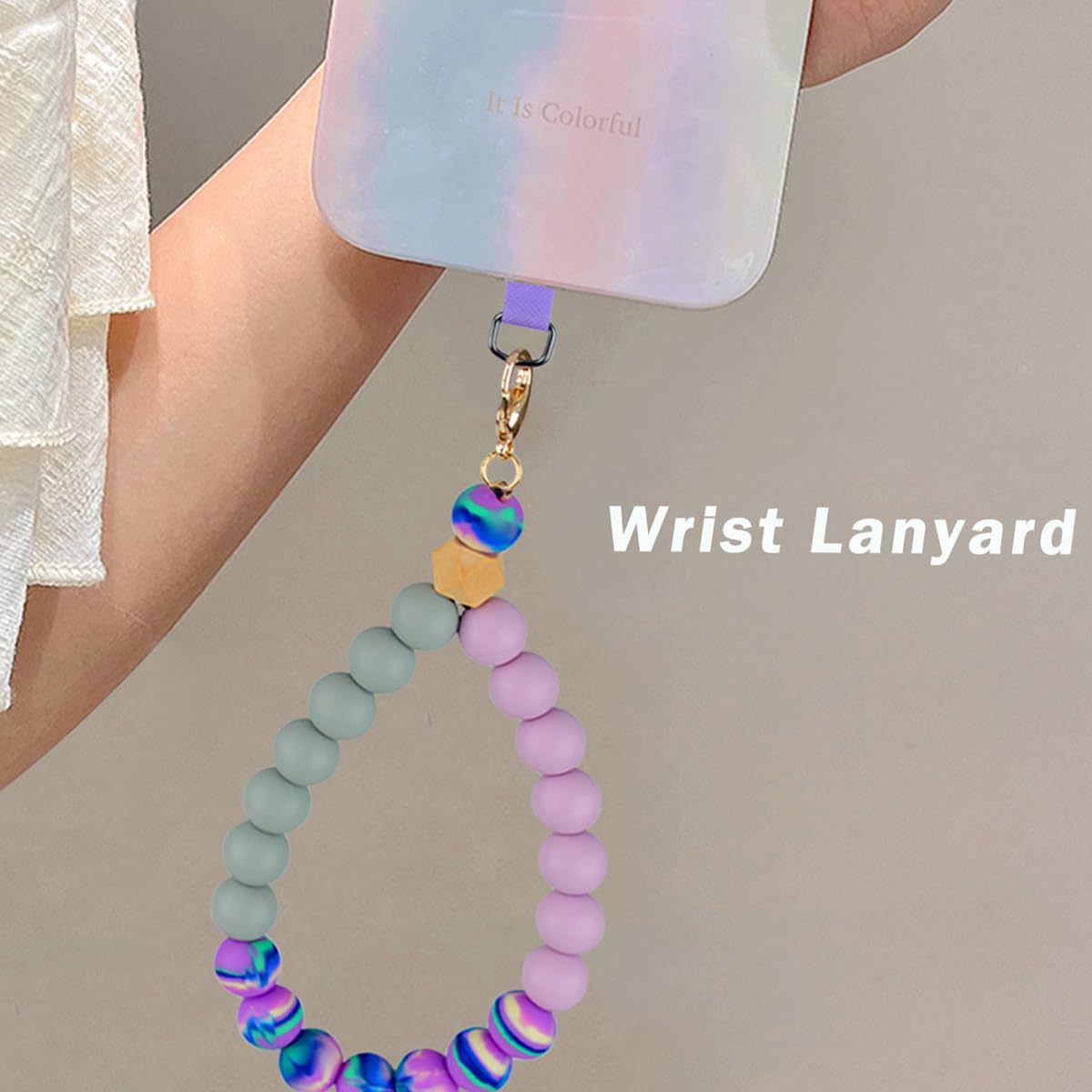 Correa de muñeca de silicona con cuentas de mármol para teléfono, cordón desmontable para teléfono celular con pestaña de sujeción, pulsera elástica manos libres, agarre ajustable para teléfono para