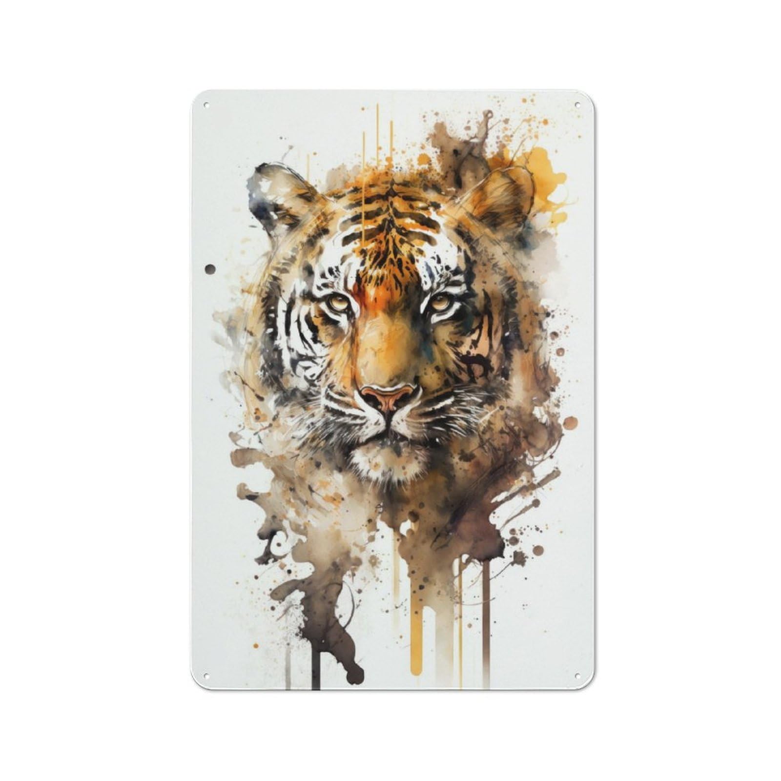 Tiger in Watercolor Retro-style Tin Sign 30x20cm for Guest Room Or Hallway, for An Autumn Update to Guest Room And Hallway