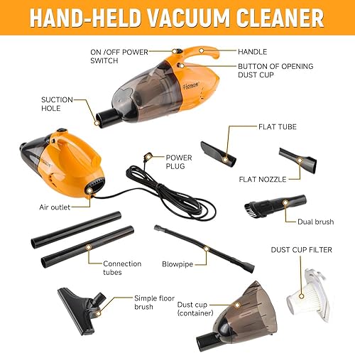 Miniatura 2 de Hoteche Aspiradora con cable, potencia de succión de 15 KPa, capacidad de suciedad de 0.8 L, escoba eléctrica de alta eficiencia para limpieza del