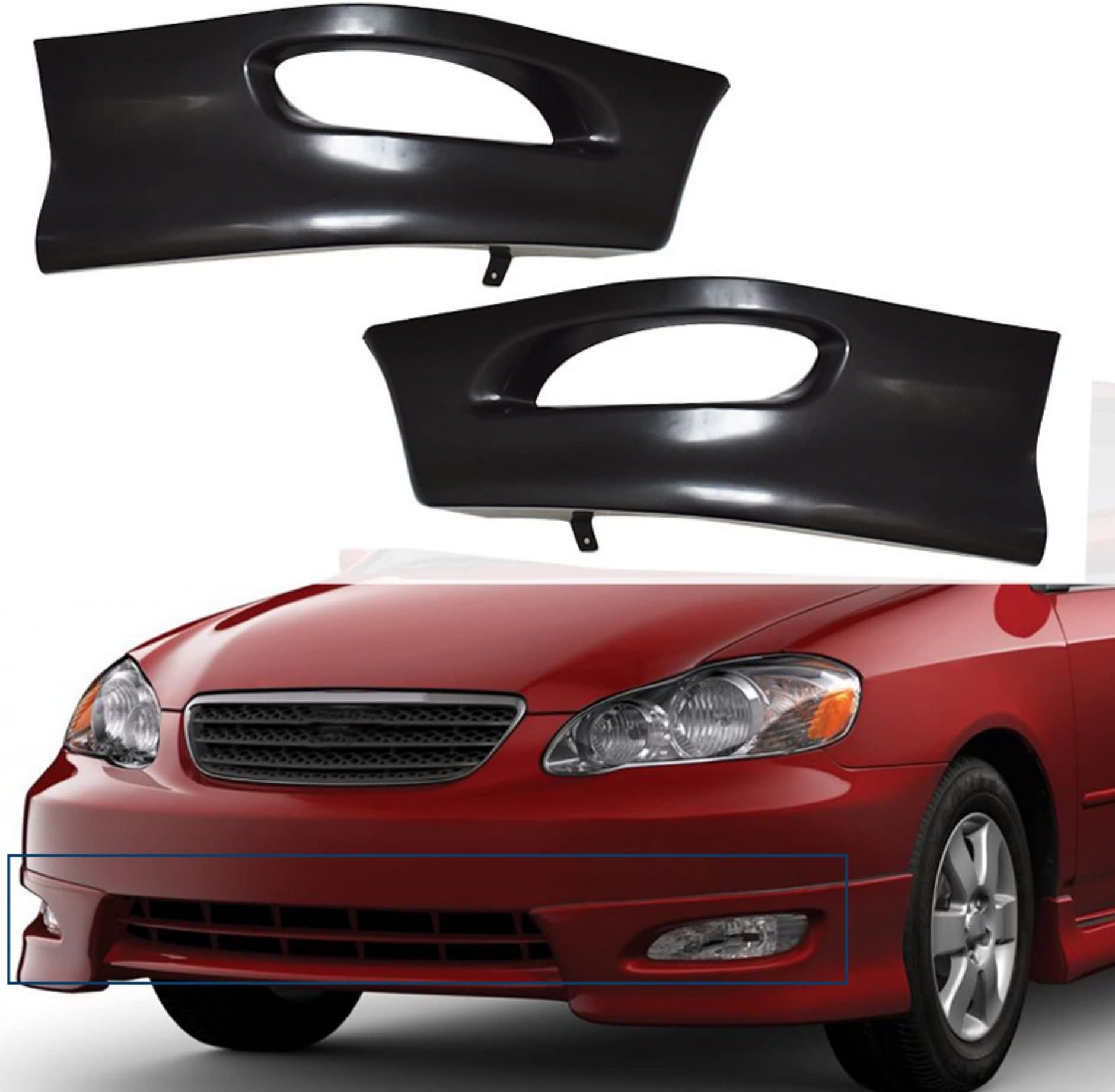 1 Pair S Style Front Bumper Lip Splitter Chin Spoiler Body Kit Replacement for Corolla 2005 2006 2007 2008