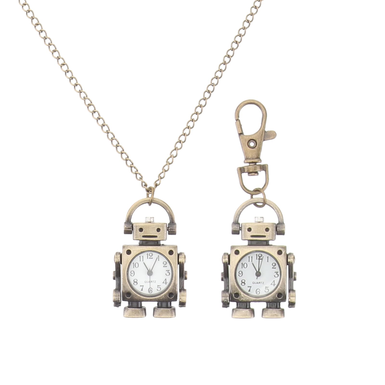 1juego Reloj De Bolsillo Creativo Robot Vintage con Llavero Y Cadena Diseño Único Y Chic para Accesorios De Mano