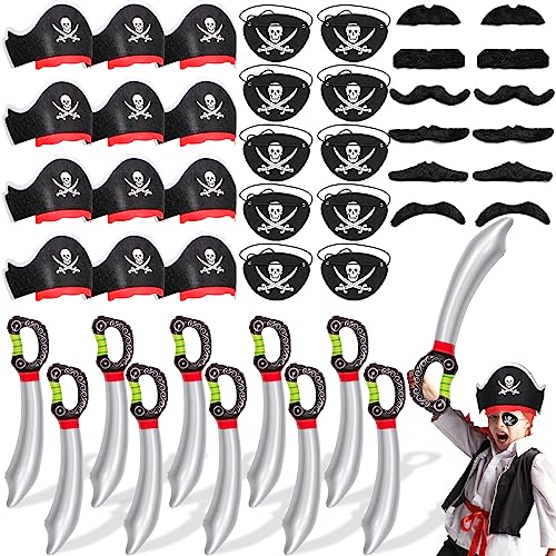 Tacobear Pirata Piñata aniversário infantil 48 peças pirata insufláveis brinquedos chapéu remendo de olho barba falsa bolsas de aniversário infantil presentes convidados para crianças