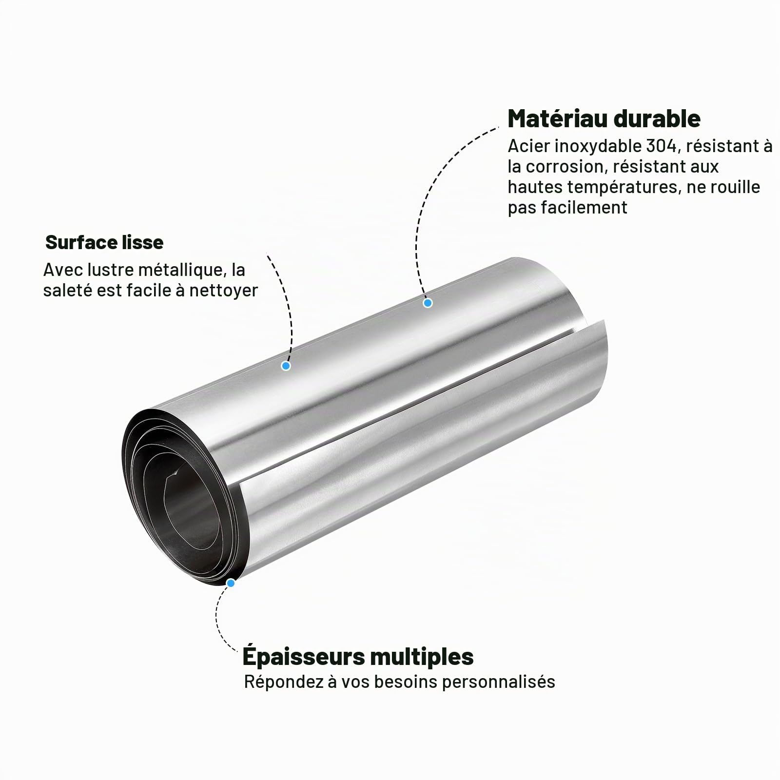 sourcing map Rouleau de Feuille en Acier Inoxydable 304, 0,3 mm x 150 mm x 1 M, Finition Polie, Plaque de Métal Pour L'Artisanat, L'Équipement Électronique, Ton Argenté
