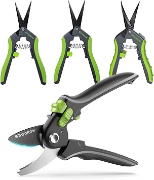 8.5" Bypass Pruning Shears & 6.5" Straight Trimming Scissors +6.5" Gardening Scissors1pc Straight & 1pc Curved SK5 Blade Set