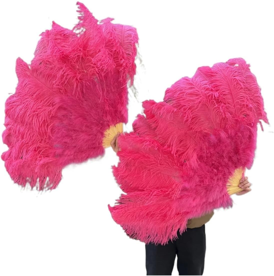 Ostrich Feather Fan 100cm 130cm Lady Burlesque Wedding Dance Blue(Watermelon Red,100CM 1PCS Left Hand)