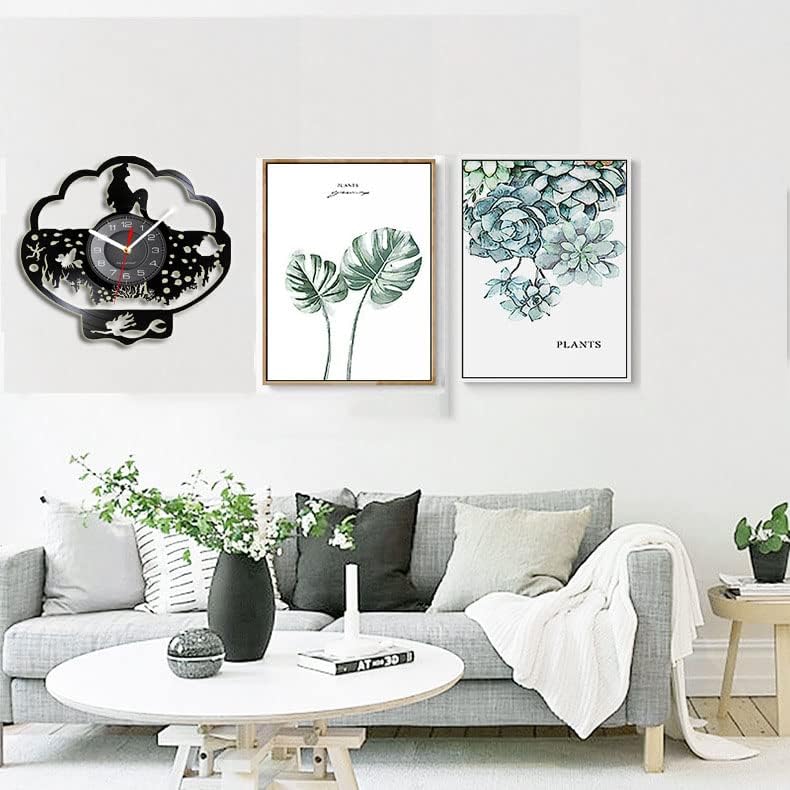 Miniatura 4 de Reloj de pared de vinilo, un reloj de pared en forma de sirena con función de luz nocturna de 7 colores, es un regalo para niños.