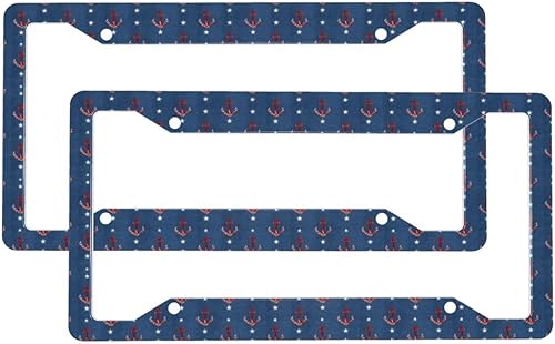 2 Pcs Car License Plate Frames for Women Men - Vintage Nautical Anchor Star Print Solid Aluminum License Plate Cover for Car Accessories for Women