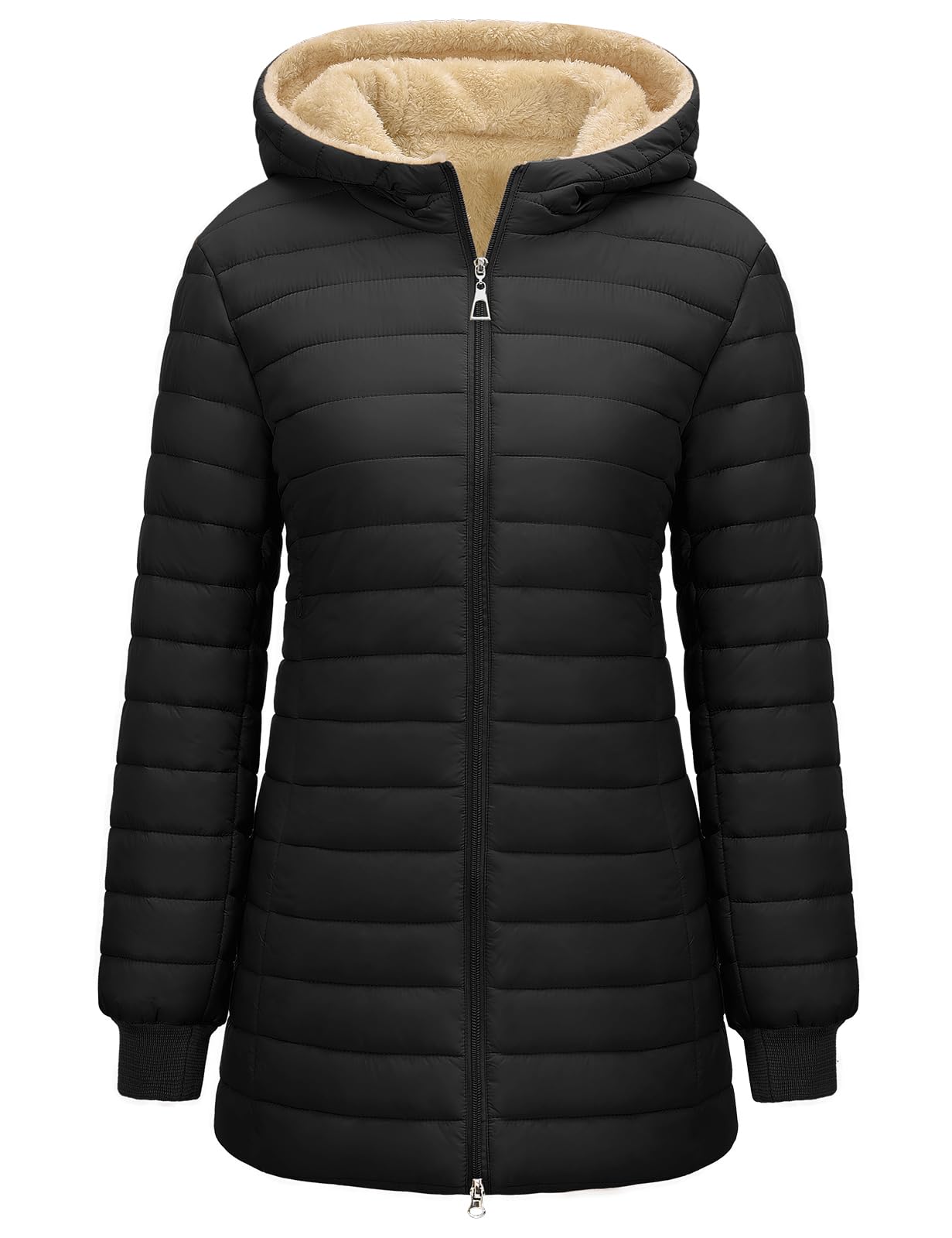 Chaqueta Acolchada Mujer Abrigo Plumas con Capucha Chaquetas de Forro Polar Invierno Otoño Parkas Larga Plumifero Sudadera con Cremallera y Bolsillo para Deportes al Aire Libre