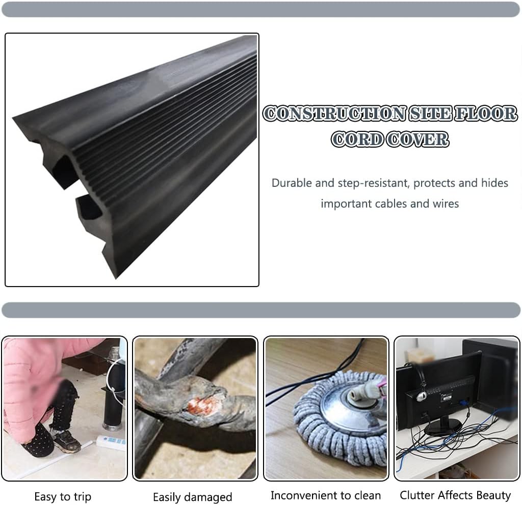 Floor Cord Cover Construction Site Anti-Stepping Floor Cord Management, Easy to Install/Cut Soft PVC Wire Cover for Floor, Cord Cavity-1.4 * 1cm/0.6 * 0.4inches