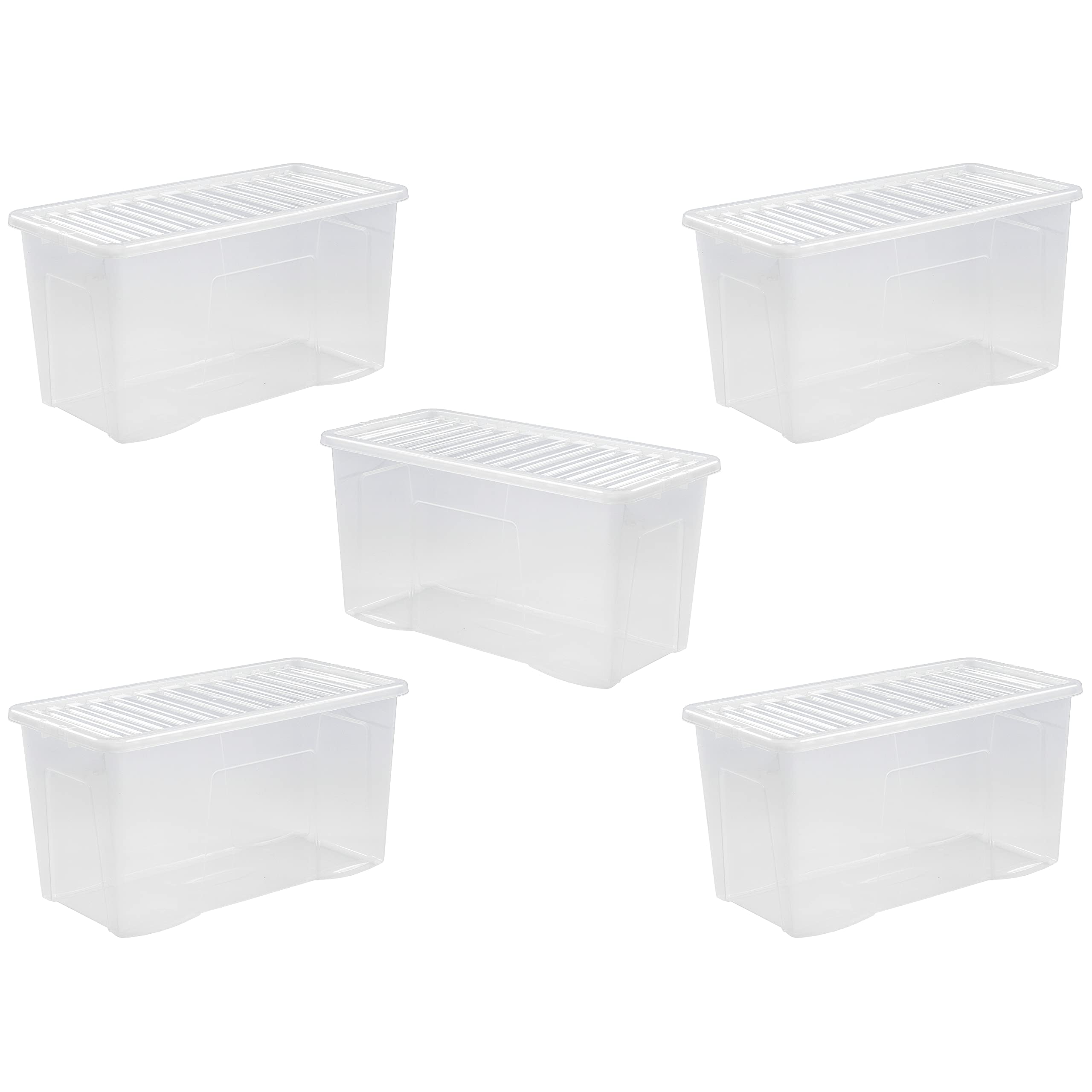 JMS we create smile Set of 5 - Transparent Plastic Storage Box Container With Lid For Storage Shoes Toys Garage Home School Office Stackable Nestable- Made in UK (110 Litre, Clear)