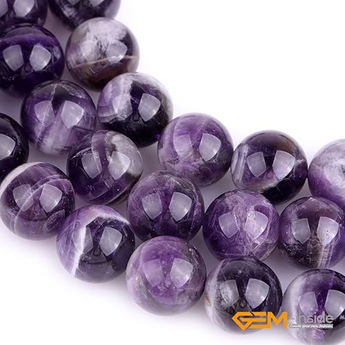Miniatura 4 de GEM-Inside Cuentas sueltas de amatista natural de 14 mm, gemas de cristal redondo, piedra de energía para hacer joyas, 15 pulgadas