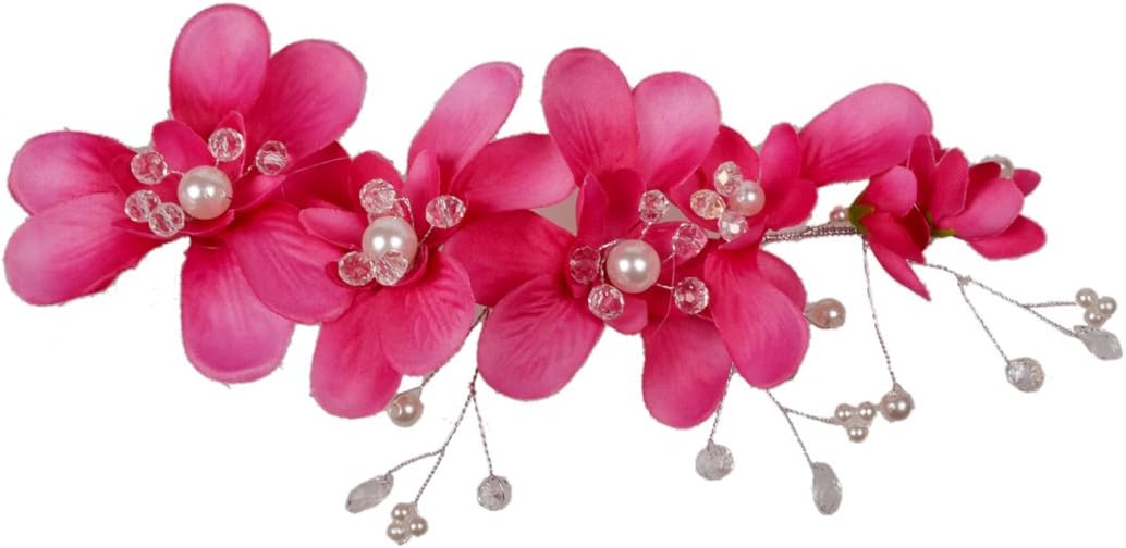 Women White Pearl Fushia Bridal Hair Flower Pins Headpeice