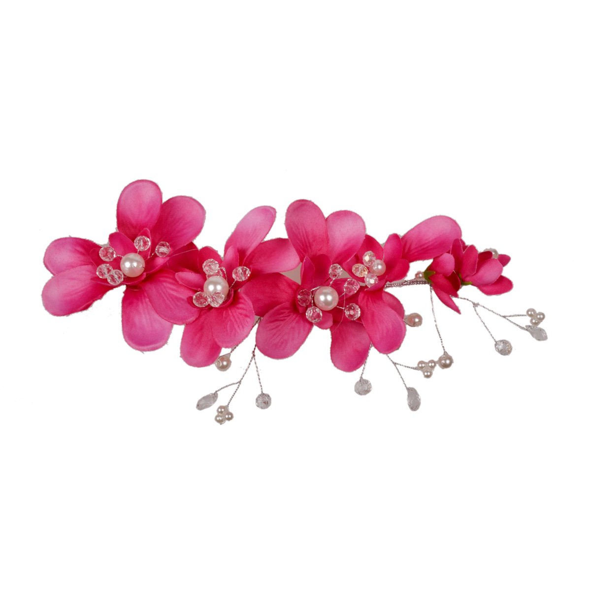 Women White Pearl Fushia Bridal Hair Flower Pins Headpeice