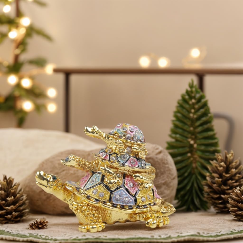 SEVENBEES Hand-Painted Enamel Turtle Trinket Box with Hinged Lid - Ring & Earrings Jewelry Organizer, Classical Bejeweled Storage - Collectible Figurine Keepsake Home Decor - Image 2