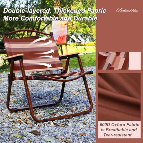 Chaise camping légère marron avec main courante en bois