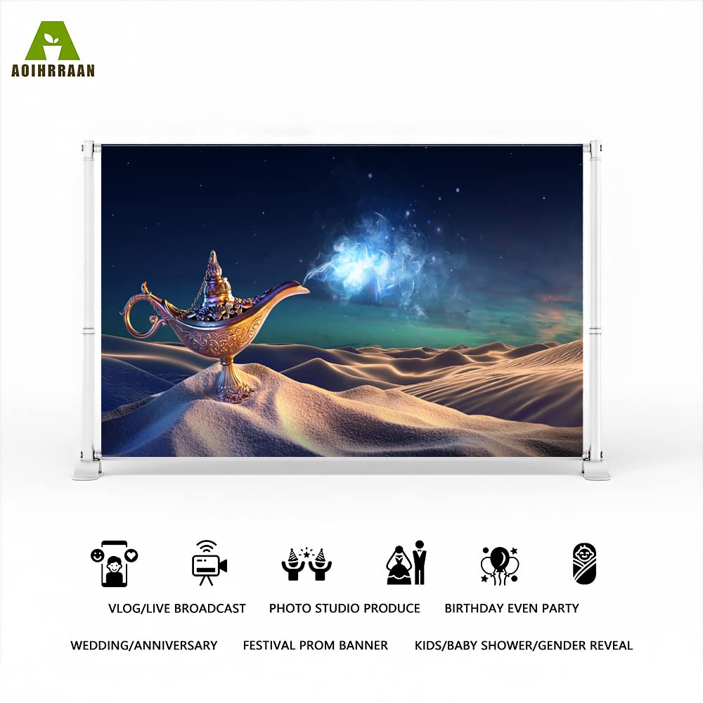 10x8ft Aladdin's Genie Lamp In Desert Backdrop Fantasy Fairytale Magic Lantern Smoke Photography Background Wish Mysterious Luck Mythology Arabian Nights Banner Decorations Photo Booth Props - View #6
