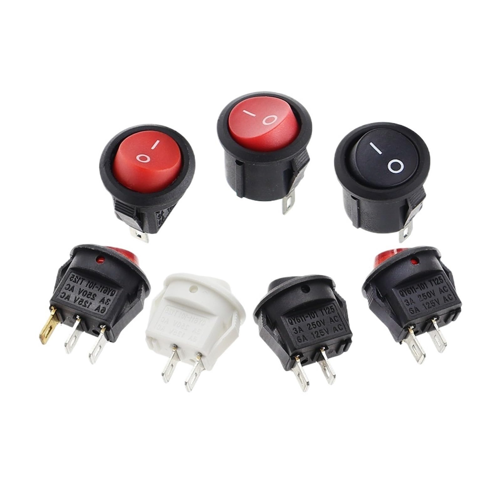 100 Piezas de 2 Pines, Rojo, KCD1, 2 Pines, 15 mm, Interruptor basculante Redondo for Barco, Encendido/Apagado, CC, CA, 3 A/250 V, for Coche