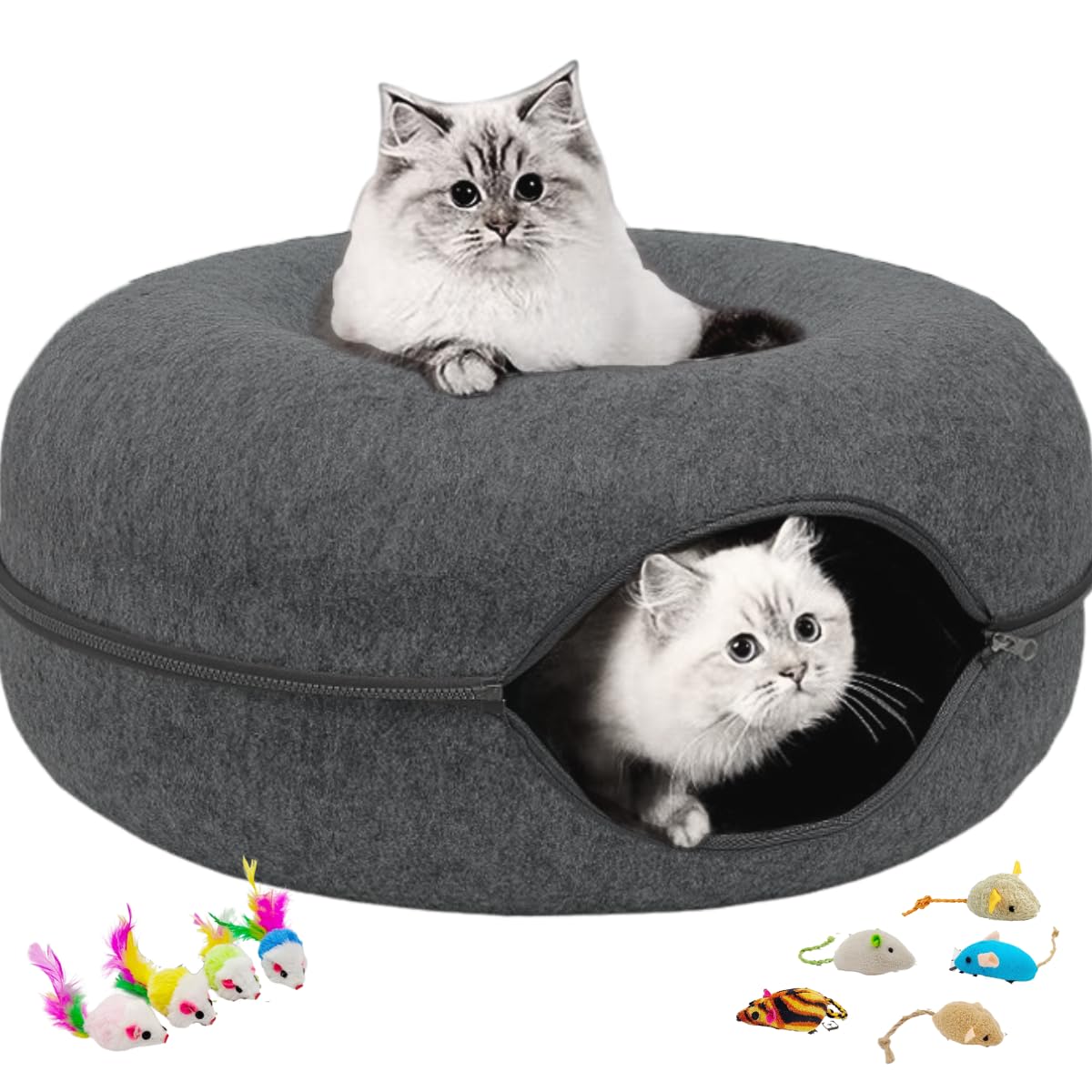 سرير نفق للقطط من زد اتش اس دي اتش اف | (20 انش × 20 انش × 8 انش) | نفق للقطط الصغيرة للحيوانات الاليفة في الاماكن الداخلية الكبيرة متوفر في الفصول الاربعة قابل للفصل والغسل من الداخل (20 انش، رمادي
