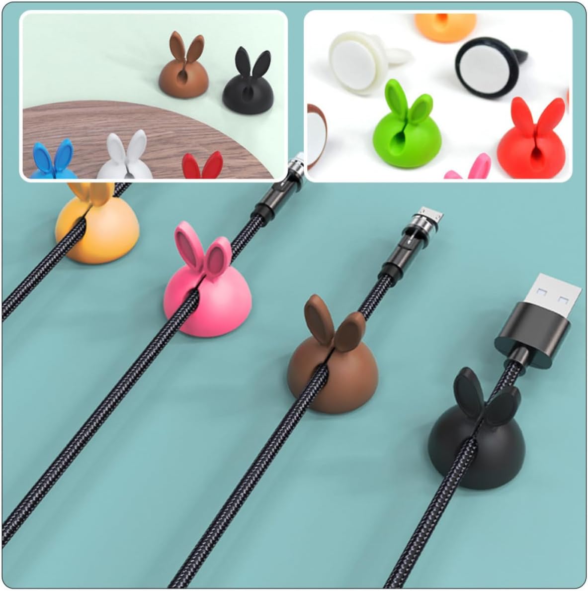 Cute Rabbit Cable Clips for Home Office 30pcs Plastic Cord Organizer image 4