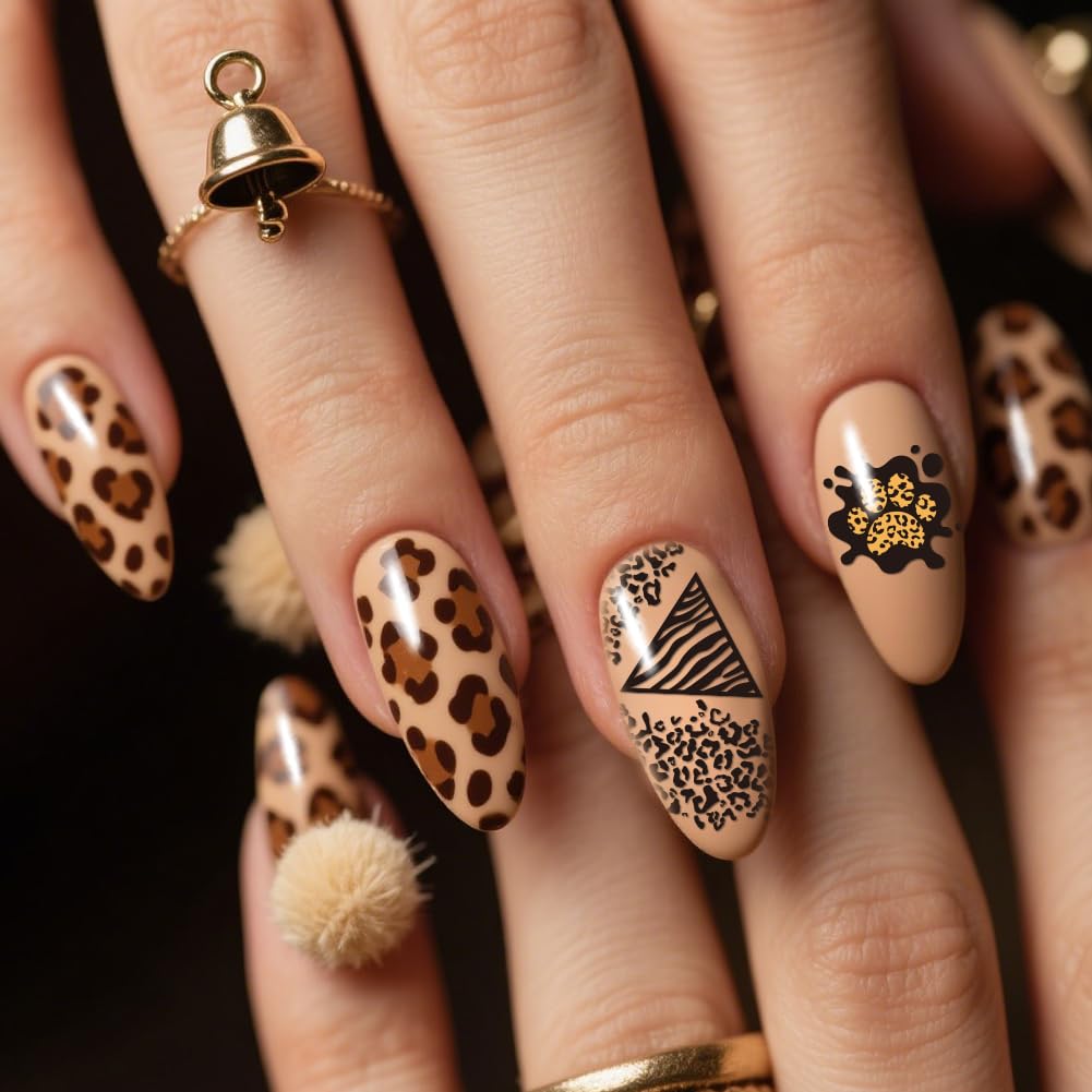 PH PandaHall 3 piastre per stampaggio unghie leopardate con stampa animalier per unghie modelli artistici linee geometriche timbro per unghie cuore stella unghie stencil arte per manicure accessori di