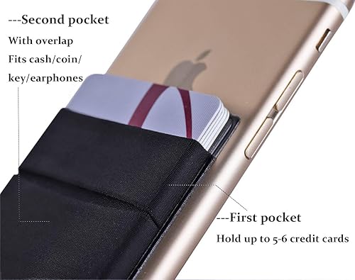 Miniatura 3 de Fulgamo Paquete de 2 bolsillos adhesivos para teléfono, funda de cartera para teléfono celular, tarjetas de créditotarjetero de identificación