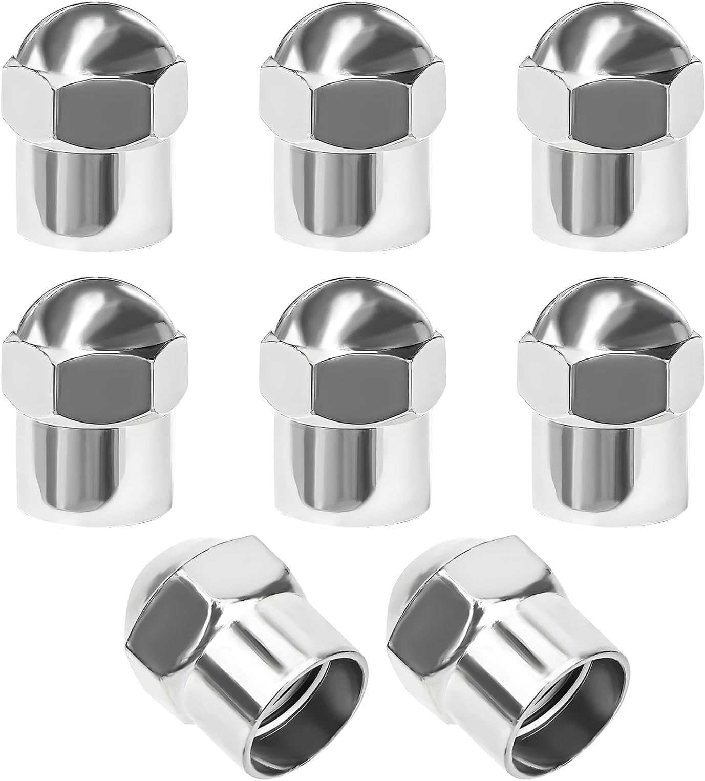 8 PCS Car Tire Valve Stem Caps, Leakproof Round Top Valve Stem Covers with Rubber O-Ring, Dust Proof Chrome-Plated Tire Air Caps Exterior Decor for Trucks Cars Motorcycles