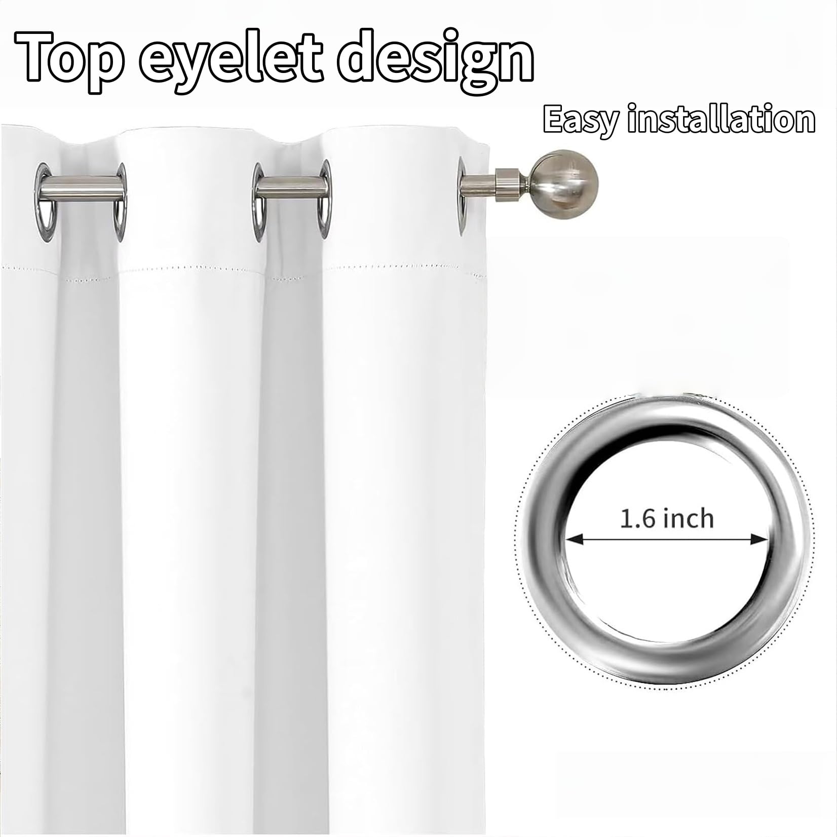 Rideau Occultant 170 x 240 cm Thermique Isolant Rideau Thermique Isolation Lumiere Anti UV, Polyester, avec Oeillets pour Maison Chambre Fenetre, Blanc