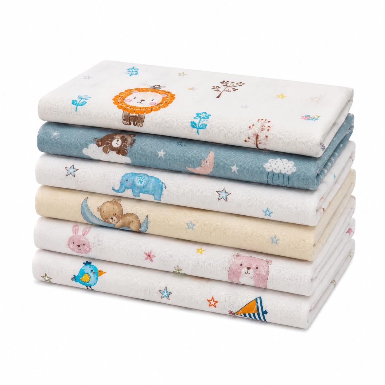 100% Cotton Soft and Super Absorbent Handkerchiefs/Face Towel for Women/Girls/Kids | Animal Prints | Pack of 6 | (25x25cm/11x11inches) - Multicoloured-image-15