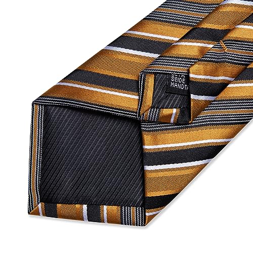Image of DiBanGu Mens Striped Tie Silk Woven Necktie and Pocket Square Cufflinks Tie Clip Set Wedding Business Formal Gift Tie for Men