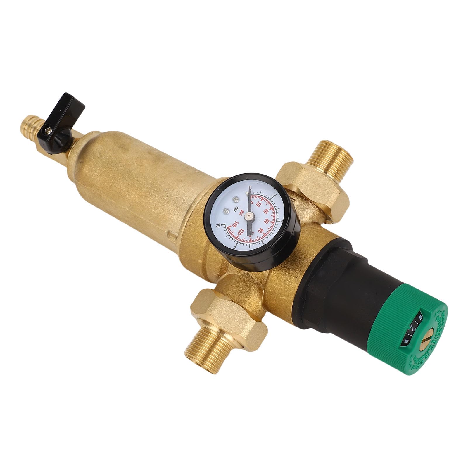 YWBL-WH Regulator Ciśnienia Wody, Mosiężny Zawór Wielokrotnego Użytku z tarczą i Filtrami do Płukania Wstecznego do Domowej Instalacji Hydraulicznej, 3/4 Cala DN20, Regulowane 1-6 Barów, Zakres (1/2