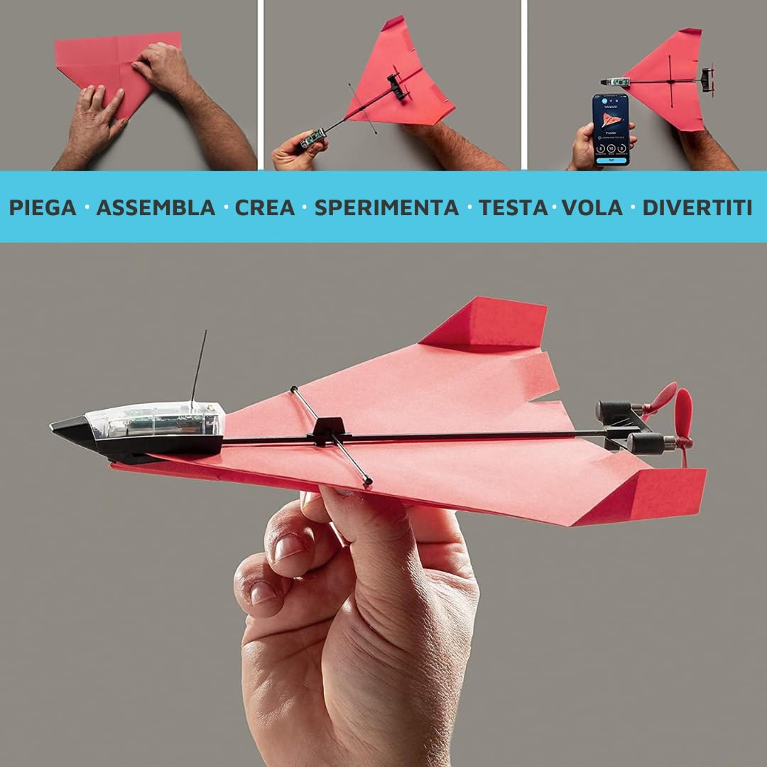 POWERUP 4.0. Set aereo di carta controllato da smartphone di nuova generazione. Facile da usare grazie alla funzione pilota automatico e al giroscopio integrato. Per tutti i piloti amatoriali e piloti