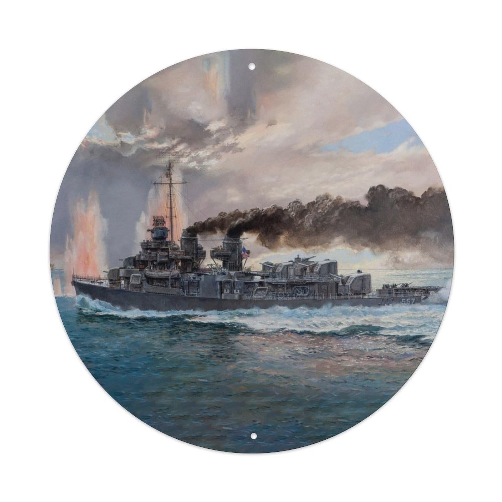 WWII Vintage Battleship 1944 USS Johnston Vintage Metal Tin Sign Plaque Wall Decor for Cafe, Club Bar, Office, Garden Metal Poster 8x8Inch