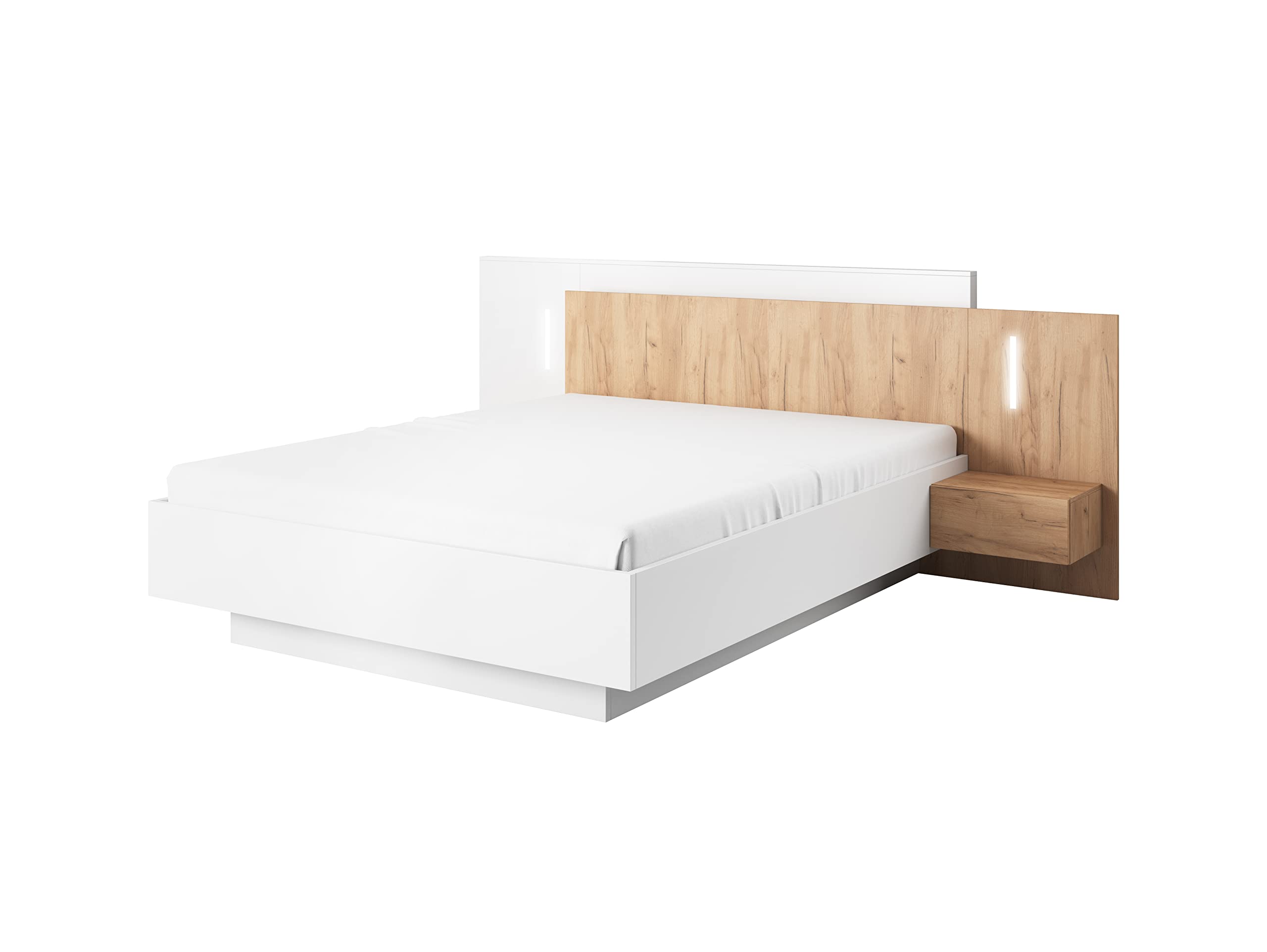 3D Schlafzimmer-Set 3-teilig: Bett Mit Zwei Nachttischen, Großer Kleiderschrank Mit Spiegel, Kommode - Kinderzimmer Weiß Eiche