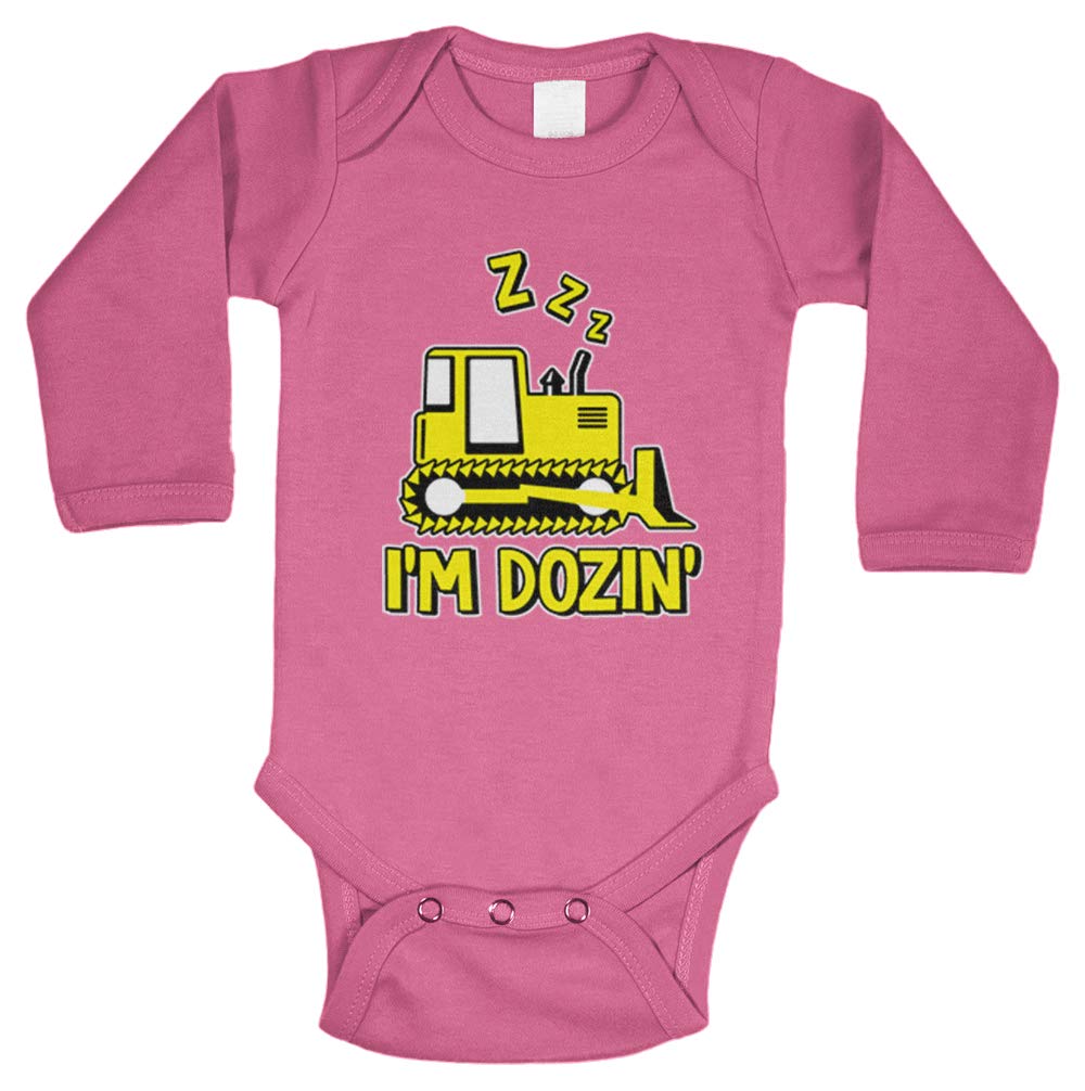 Tcombo I'm Dozin' - Nap Time Bulldozer Long Sleeve Bodysuit (Pink, Newborn)