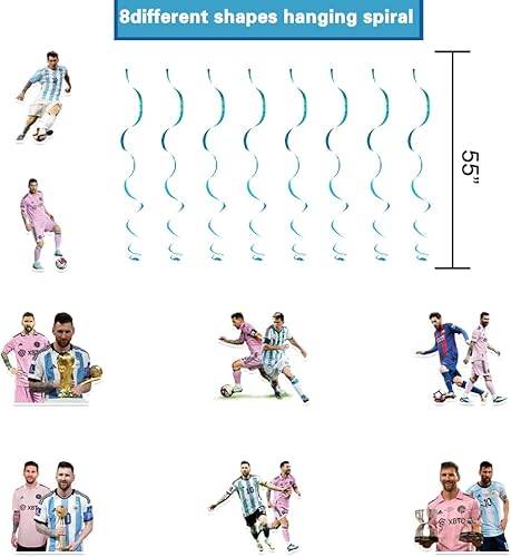 Miniatura 4 de Cartel de suministros de fiesta de cumpleaños de fútbol y 8 espirales colgantes para decoración de cumpleaños de fútbol de fútbol, niños y niñas