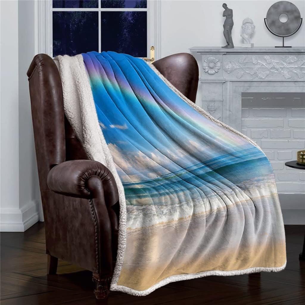 Beach Sky Sherpa Blanket Thick Velvet Flannel Bedspreads Office Nap Throw Sofa Cover Bedding