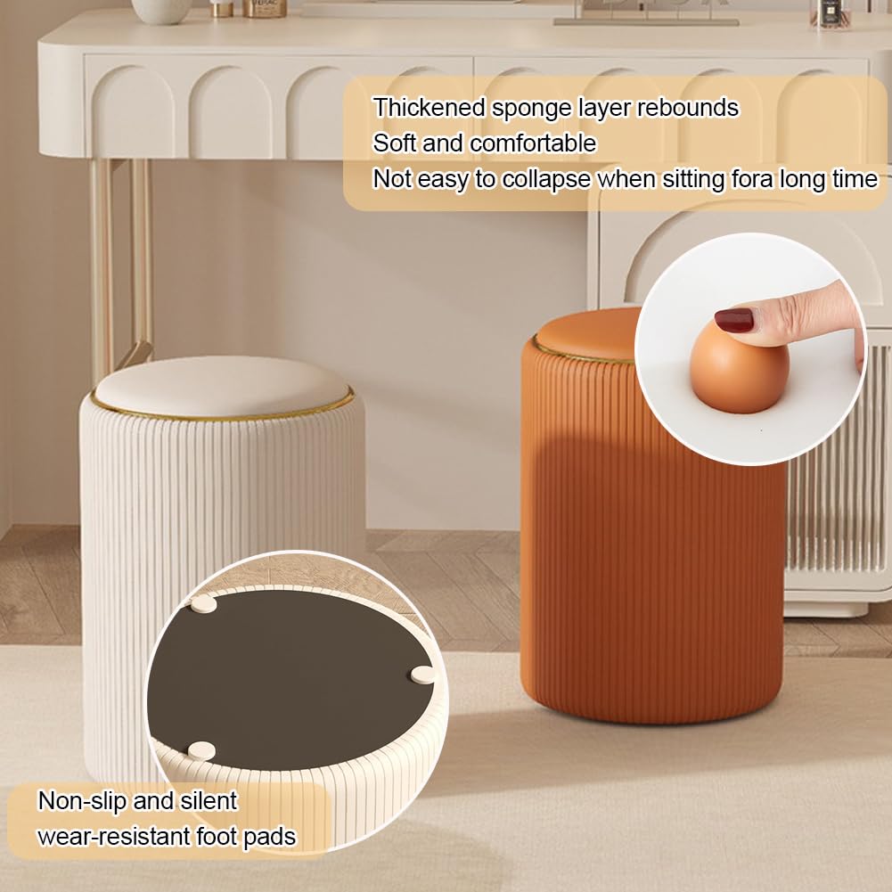 Baul Almacenaje Dormitorio, Reposapiés Redondo de Cuero Otomano Taburete de Tocador Acolchado Taburete Almacenaje para Sala de Estar, Dormitorio, Entrada, Sofá Grey
