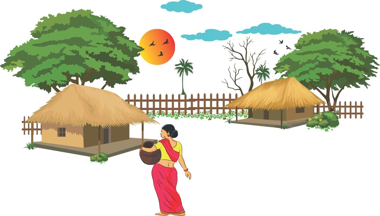 Rajasthani Village scenery,Rajasthni Women Wall Sticker For Home Decor Size[ 76X46 ]Cm-image-13