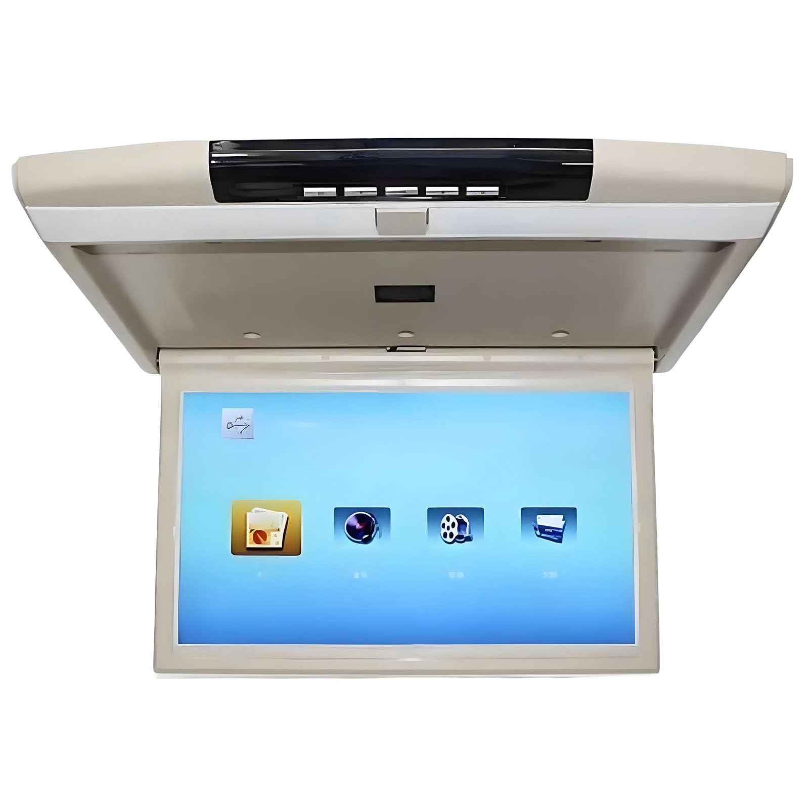XNZJHPP 17.3 Inch Car Overhead Flip down Monitor,16:9 Ultra Thin Digital Tft Screen,1080p Video Car Overhead Player Roof Mounted Monitor with,USB,Sd Port Ir and Fm Beige (Beige)